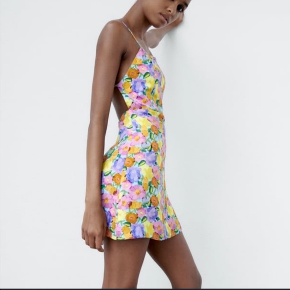 ZARA- Backless floral romper mini ( skort / dress )